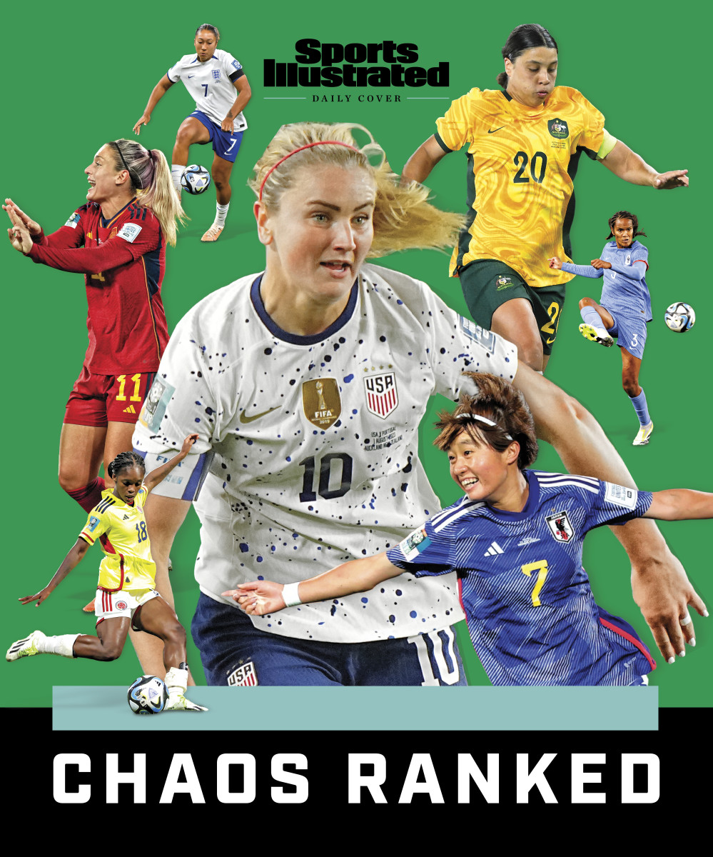 CHAOS RANKED: A graphic of USWNT's Lindsey Horan, Australia's Sam Kerr, France's Wendie Renard, Spain's Alexia Putellas, England's Lauren James, Japan's Hinata Miyazawa and Colombia's Linda Caicedo.